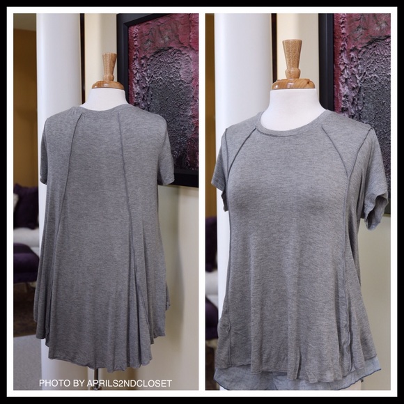 GREY TUNIC SHORT SLEEVES TEE T-SHIRT KNIT TOP A2C - Picture 3 of 8